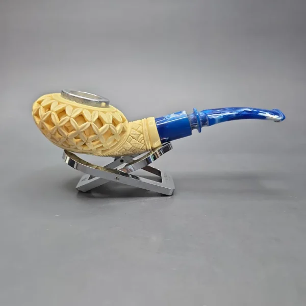 MBSD Meerschaum Nickel Mounted Lattice Author Reverse Calabash Block Meerschaum Pipe, New - Image 3
