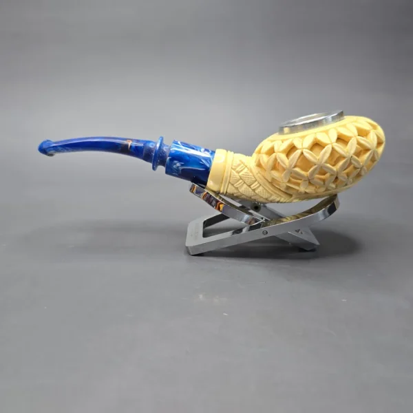 MBSD Meerschaum Nickel Mounted Lattice Author Reverse Calabash Block Meerschaum Pipe, New - Image 5