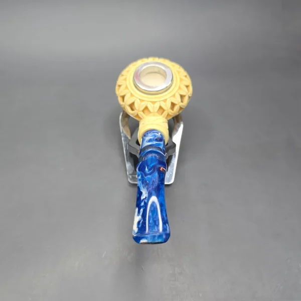 MBSD Meerschaum Nickel Mounted Lattice Author Reverse Calabash Block Meerschaum Pipe, New - Image 6