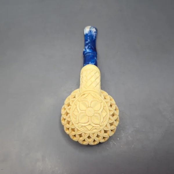 MBSD Meerschaum Nickel Mounted Lattice Author Reverse Calabash Block Meerschaum Pipe, New - Image 10