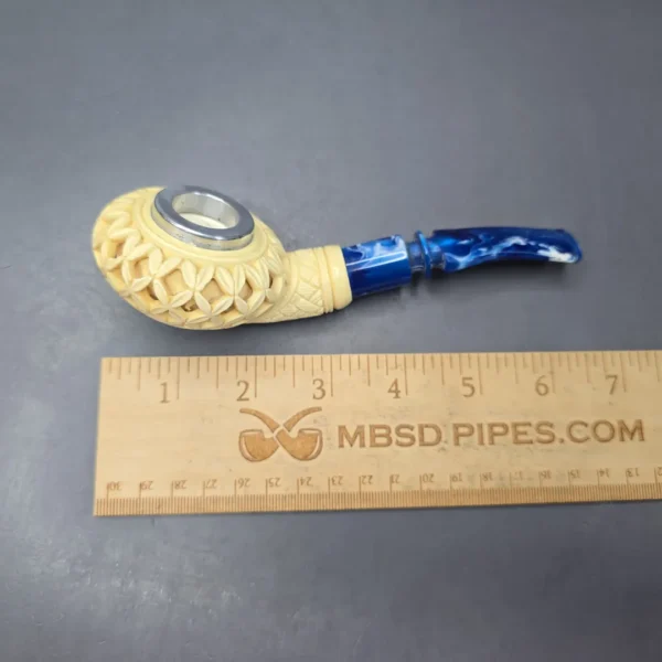 MBSD Meerschaum Nickel Mounted Lattice Author Reverse Calabash Block Meerschaum Pipe, New - Image 11