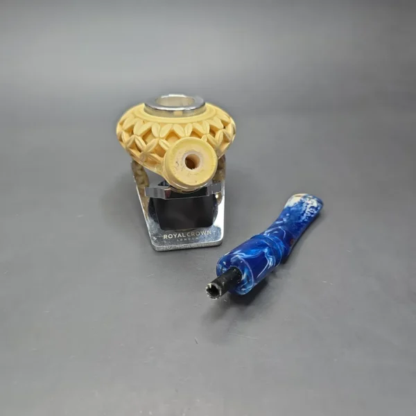 MBSD Meerschaum Nickel Mounted Lattice Author Reverse Calabash Block Meerschaum Pipe, New - Image 13