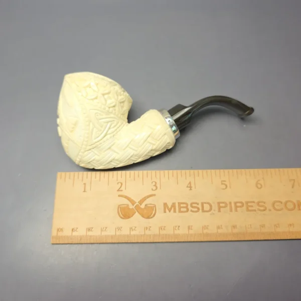 MBSD Meerschaum Silver Masonic & Guilloche Dublin Reverse Calabash Block Meerschaum Pipe, New - Image 9
