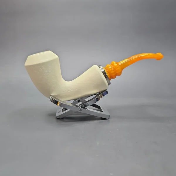 MBSD Meerschaum Silver XL Rusticated Rhodesian Reverse Calabash Block Meerschaum Pipe, New - Image 3
