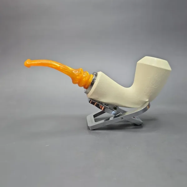 MBSD Meerschaum Silver XL Rusticated Rhodesian Reverse Calabash Block Meerschaum Pipe, New - Image 5