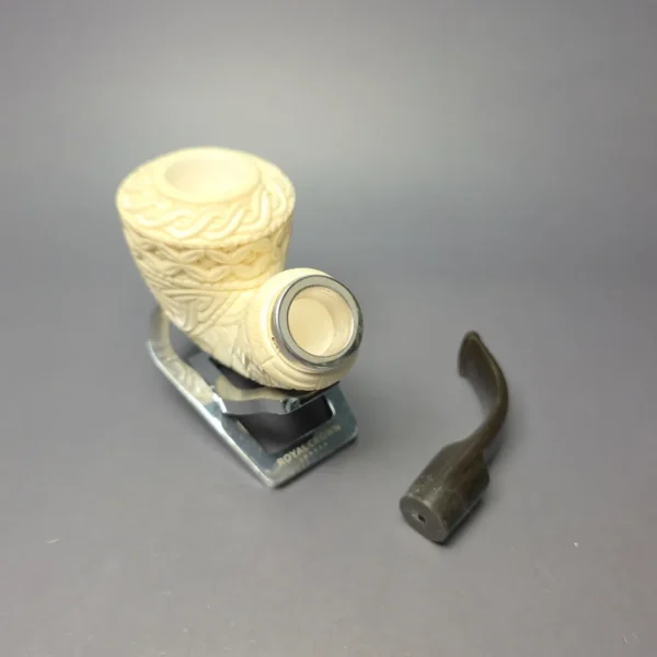 MBSD Meerschaum Silver Masonic & Guilloche Dublin Reverse Calabash Block Meerschaum Pipe, New - Image 11