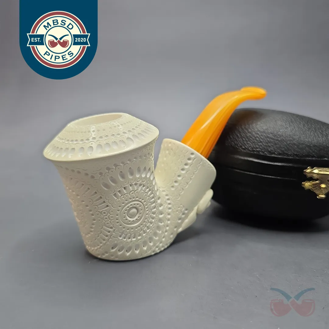 MBSD Meerschaum Silver Lattice Vase Reverse Calabash Block Meerschaum Pipe, New
