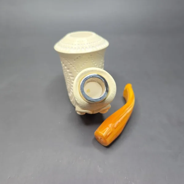 MBSD Meerschaum Silver Lattice Vase Reverse Calabash Block Meerschaum Pipe, New - Image 14