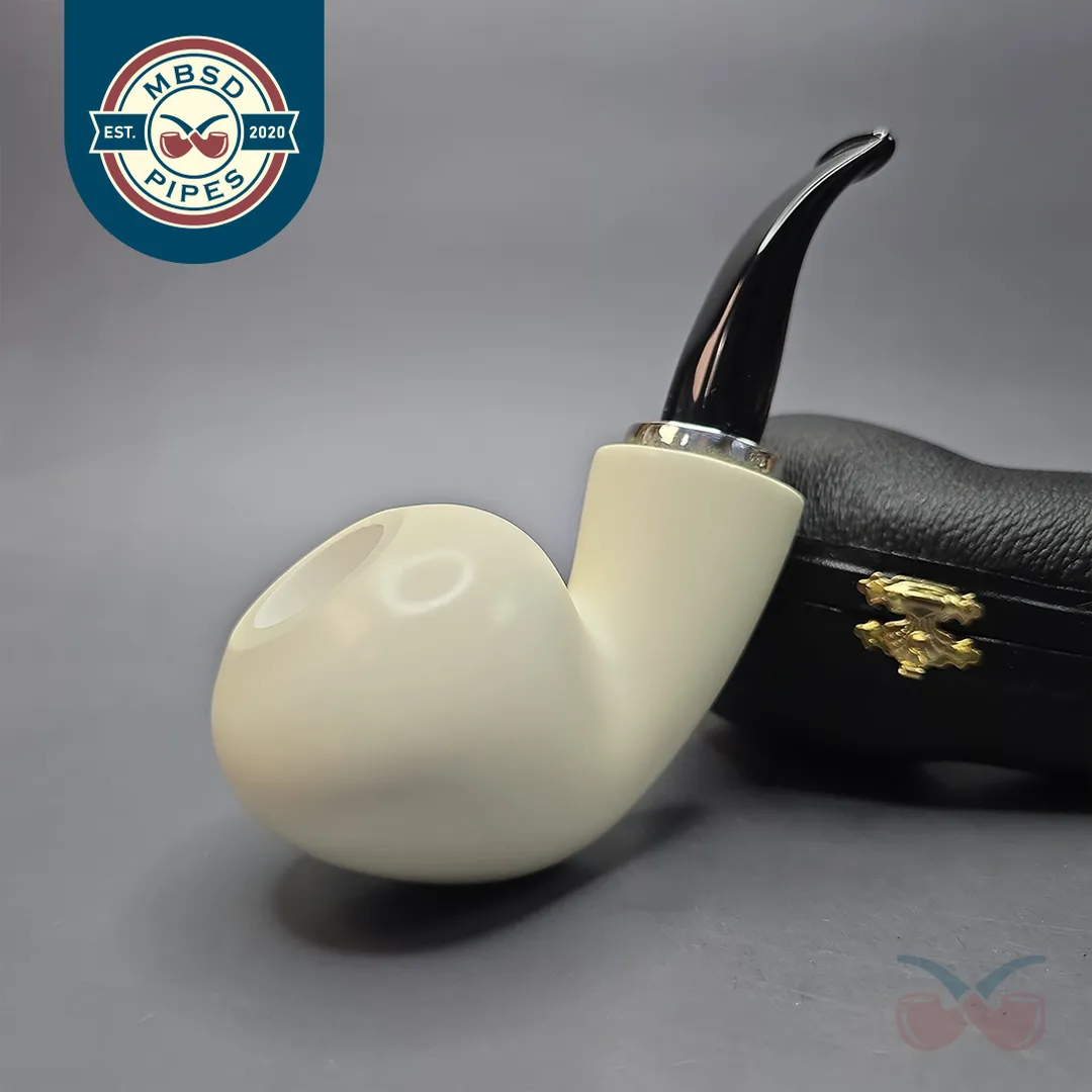 MBSD Meerschaum Silver Smooth Acorn Reverse Calabash Block Meerschaum Pipe, New