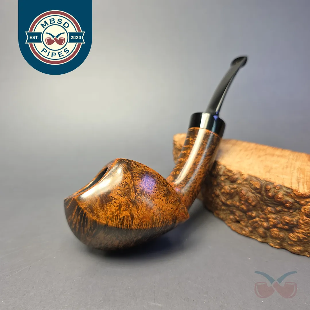 Sebastian Heck Smooth Asymmetric Golden Contrast Fugu Handmade Briar Pipe, New