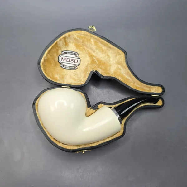 MBSD Meerschaum Silver Smooth Acorn Reverse Calabash Block Meerschaum Pipe, New - Image 12