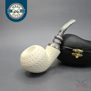 MBSD Meerschaum Silver Lattice Acorn Reverse Calabash Block Meerschaum Pipe, New