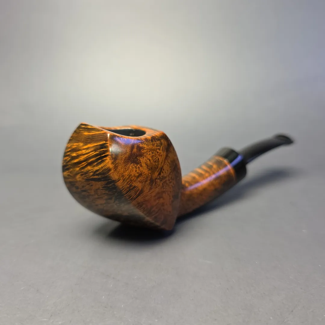 Sebastian Heck Smooth Asymmetric Golden Contrast Fugu Handmade Briar Pipe, New - Image 2