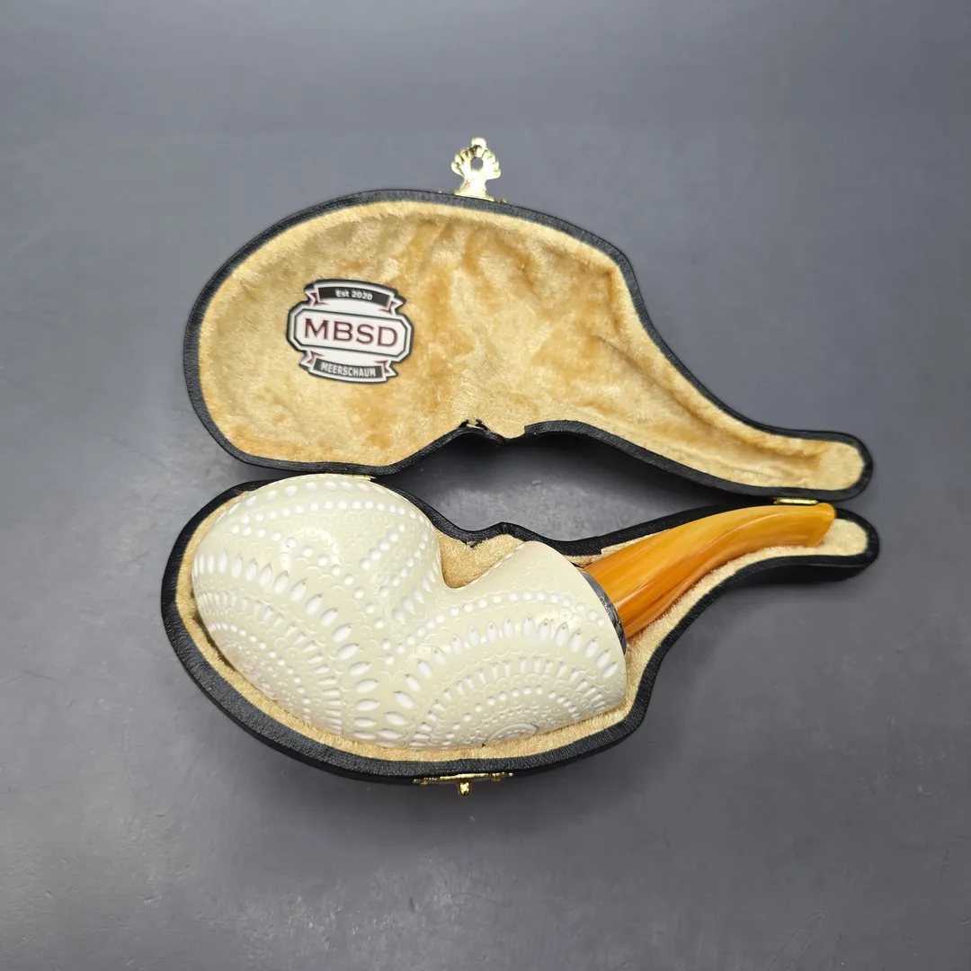 MBSD Meerschaum Silver Lattice Blowfish Reverse Calabash Block Meerschaum Pipe, New - Image 2