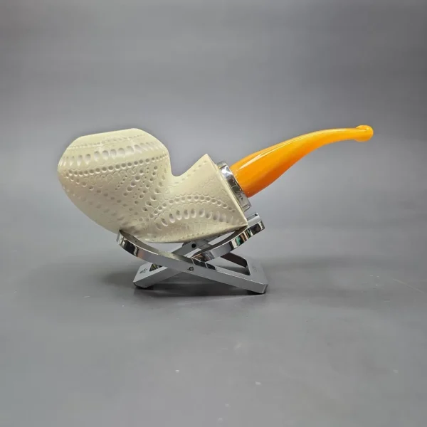 MBSD Meerschaum Silver Lattice Blowfish Reverse Calabash Block Meerschaum Pipe, New - Image 3