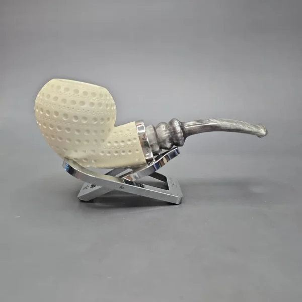 MBSD Meerschaum Silver Lattice Acorn Reverse Calabash Block Meerschaum Pipe, New - Image 3