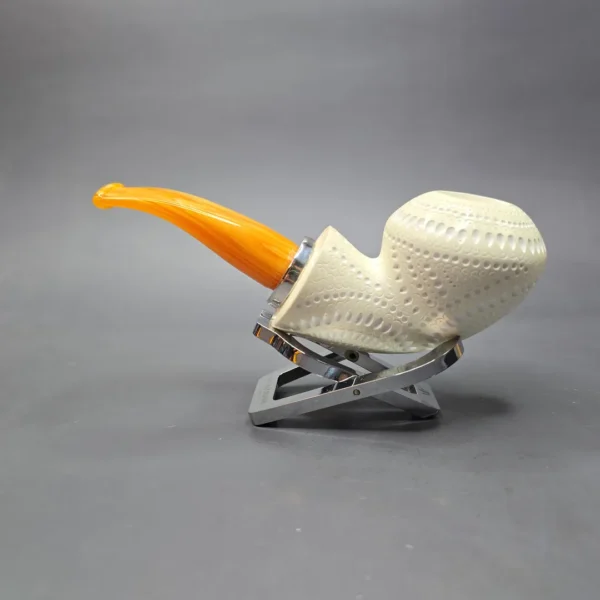 MBSD Meerschaum Silver Lattice Blowfish Reverse Calabash Block Meerschaum Pipe, New - Image 5