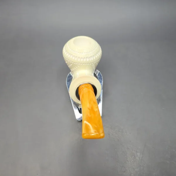 MBSD Meerschaum Silver Lattice Blowfish Reverse Calabash Block Meerschaum Pipe, New - Image 6