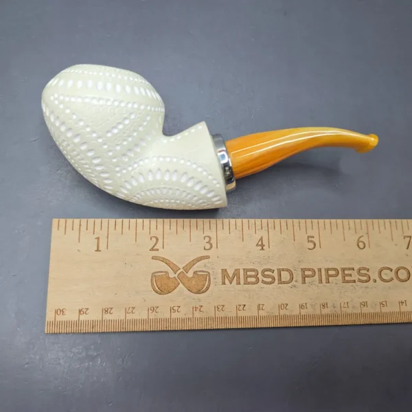 MBSD Meerschaum Silver Lattice Blowfish Reverse Calabash Block Meerschaum Pipe, New - Image 11
