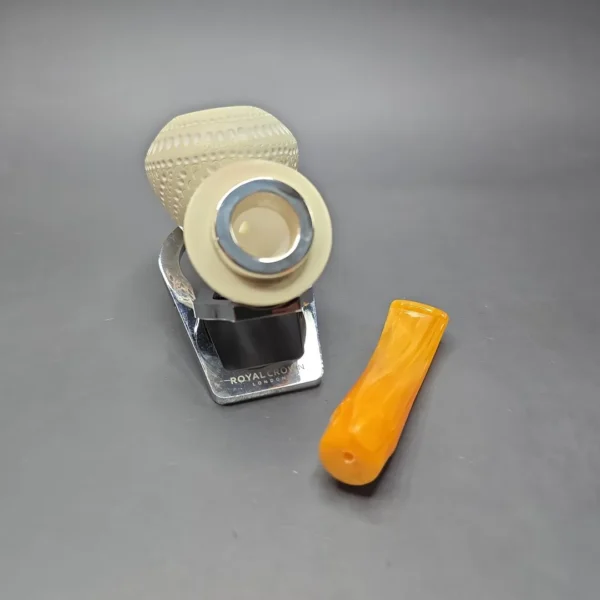 MBSD Meerschaum Silver Lattice Blowfish Reverse Calabash Block Meerschaum Pipe, New - Image 13