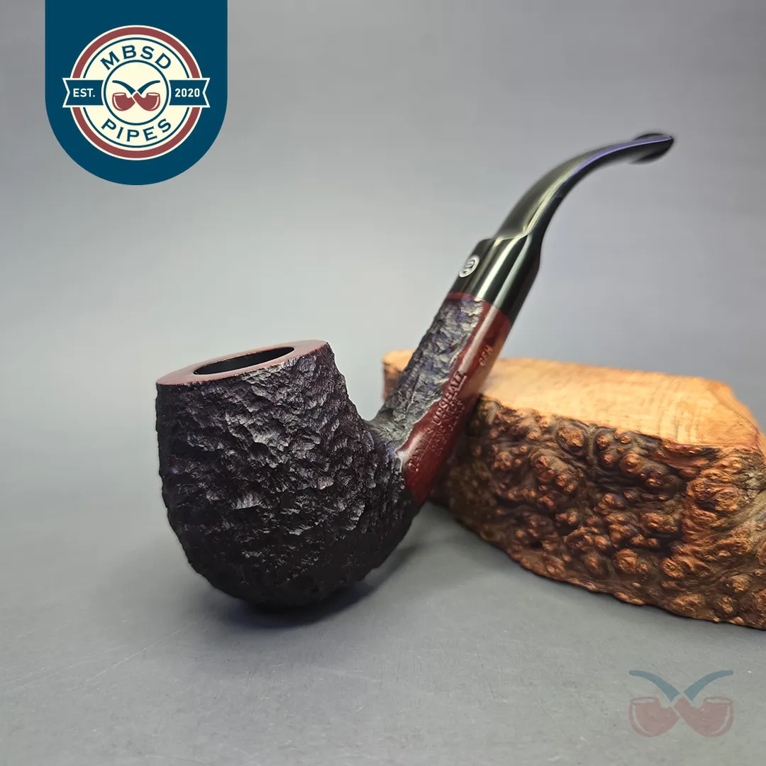 James Upshall Bark Group 6 Partially Rusticated Bent Billiard Estate Briar Pipe, Unsmoked