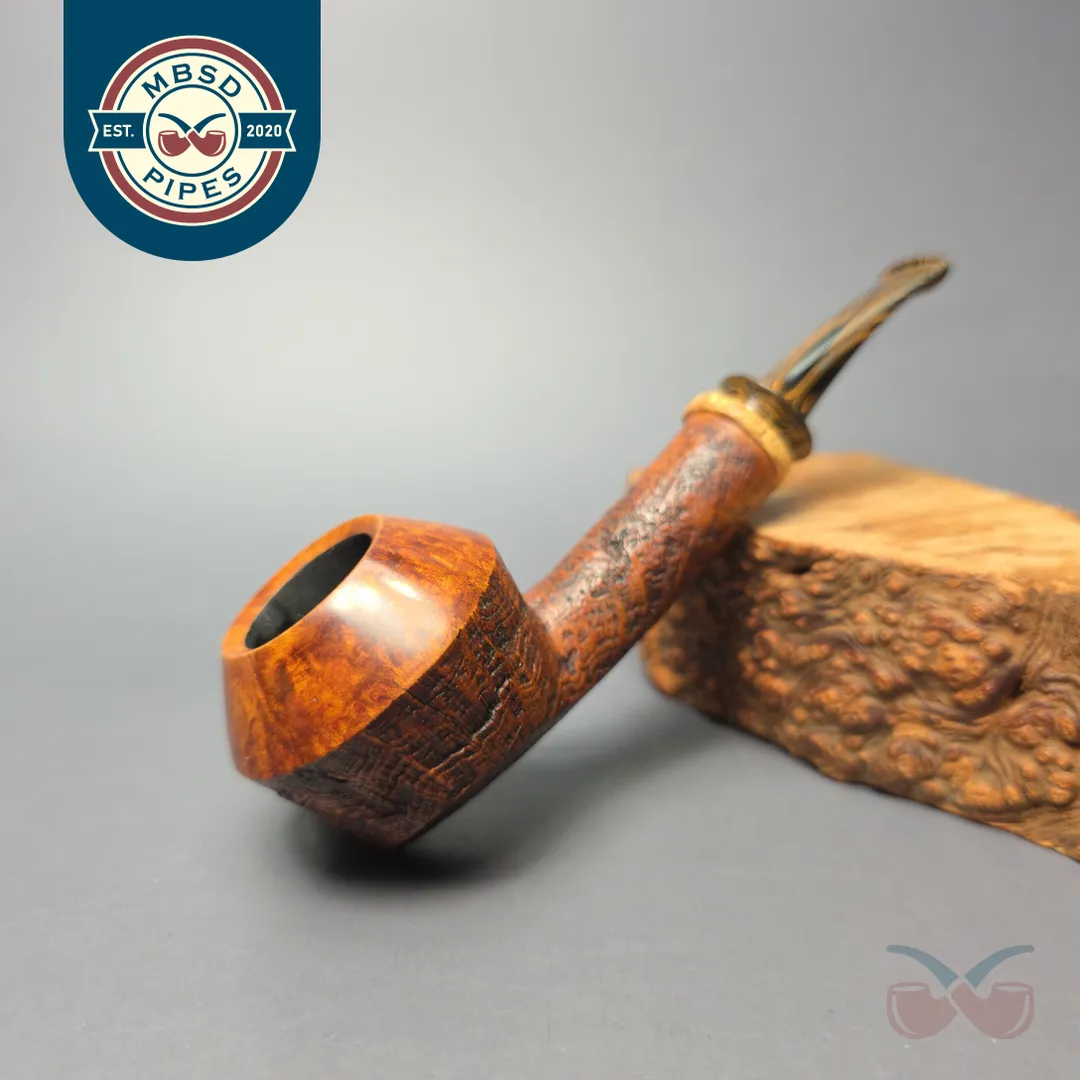 Smith House Partially Sandblasted Long Shank Rhodesian w/ Bamboo Estate Briar Pipe, American Estates