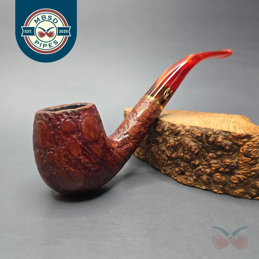 Savinelli Alligator Red 602 Rusticated Bent Billiard Estate Pipe, Italian Estates