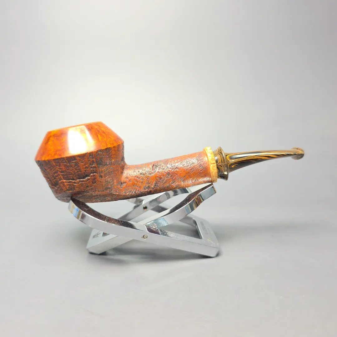 Smith House Partially Sandblasted Long Shank Rhodesian w/ Bamboo Estate Briar Pipe, American Estates - Image 2