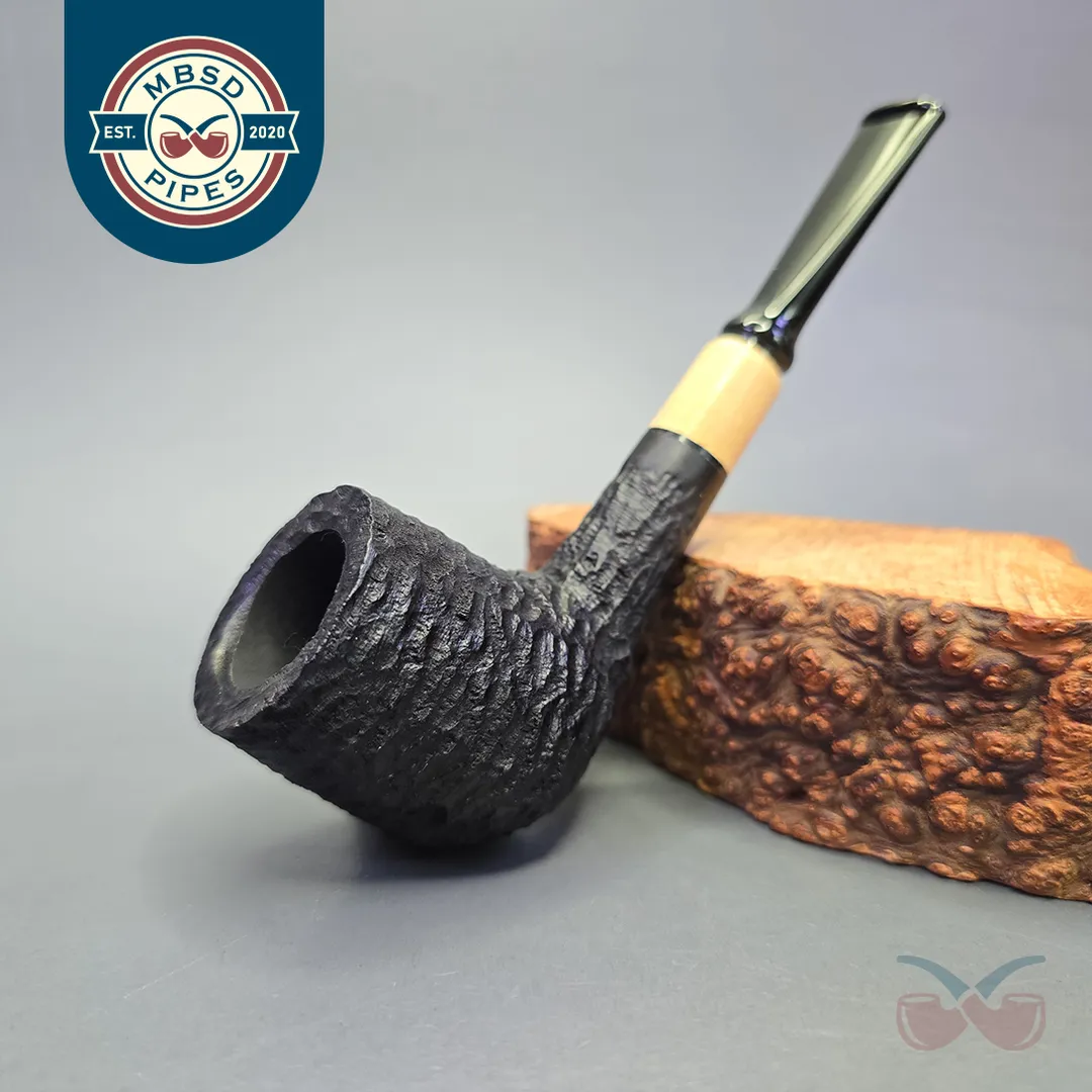 MBSD Briars by Piero Vitale Black Rusticated Billiard w/ Boxwood, Briar Pipe, New