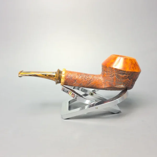 Smith House Partially Sandblasted Long Shank Rhodesian w/ Bamboo Estate Briar Pipe, American Estates - Image 4