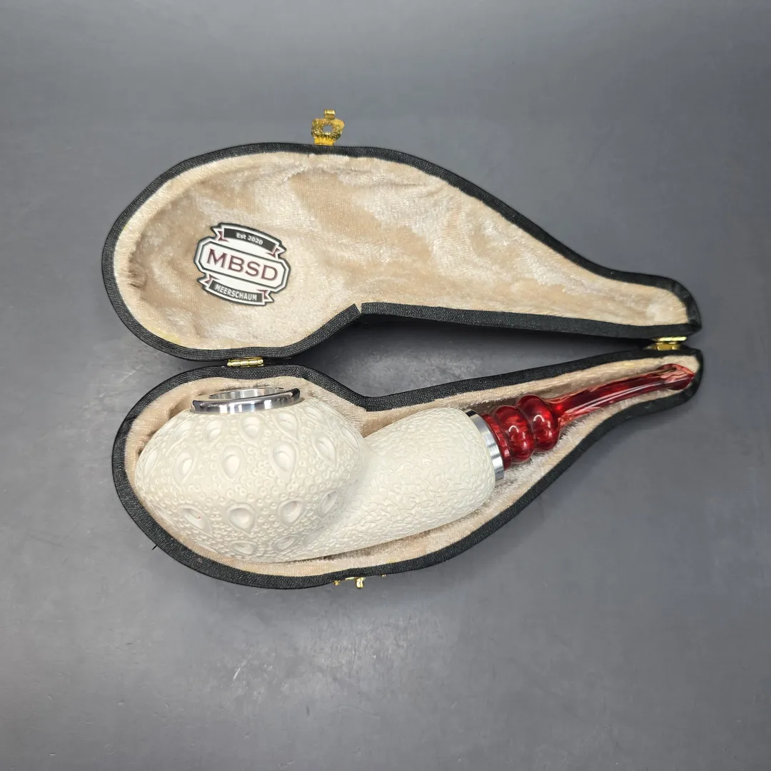 MBSD Meerschaum Nickel Mounted XL Lattice Carved Author Reverse Calabash Block Meerschaum Pipe, New - Image 2