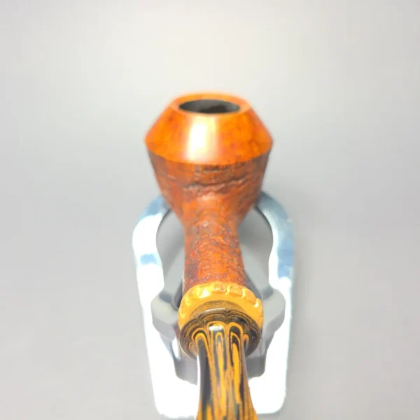 Smith House Partially Sandblasted Long Shank Rhodesian w/ Bamboo Estate Briar Pipe, American Estates - Image 6