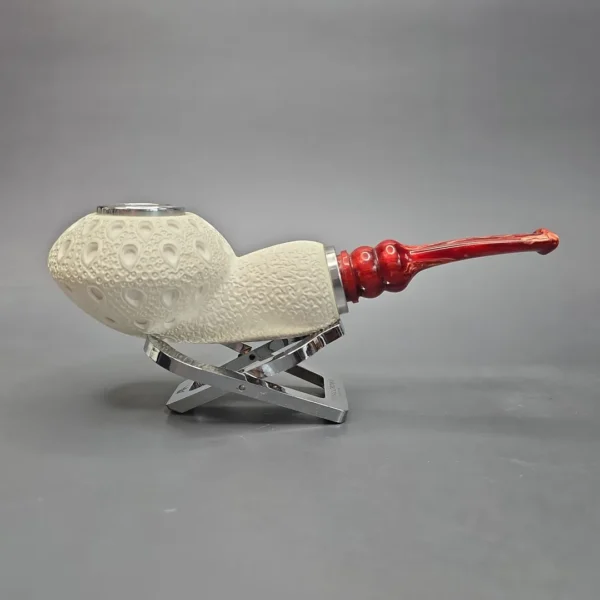 MBSD Meerschaum Nickel Mounted XL Lattice Carved Author Reverse Calabash Block Meerschaum Pipe, New - Image 3