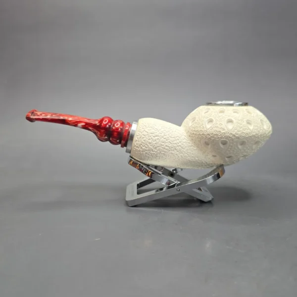 MBSD Meerschaum Nickel Mounted XL Lattice Carved Author Reverse Calabash Block Meerschaum Pipe, New - Image 5