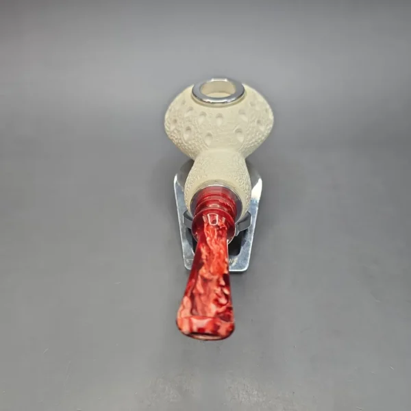 MBSD Meerschaum Nickel Mounted XL Lattice Carved Author Reverse Calabash Block Meerschaum Pipe, New - Image 6