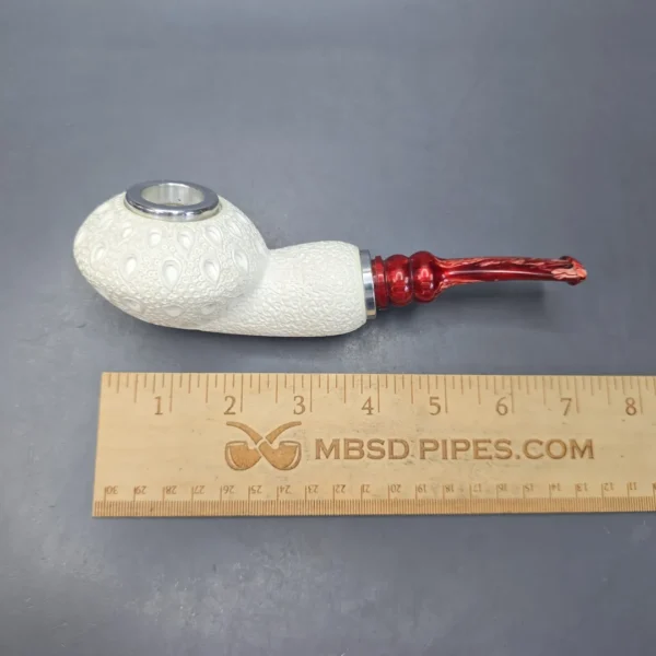 MBSD Meerschaum Nickel Mounted XL Lattice Carved Author Reverse Calabash Block Meerschaum Pipe, New - Image 11