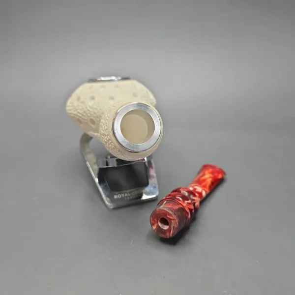 MBSD Meerschaum Nickel Mounted XL Lattice Carved Author Reverse Calabash Block Meerschaum Pipe, New - Image 13