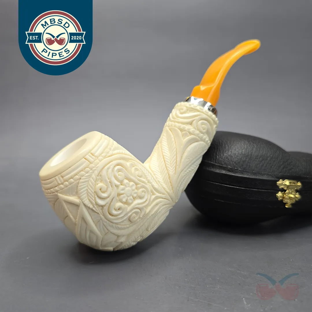 MBSD Meerschaum Silver XL US Air Force Brandy Reverse Calabash Block Meerschaum Pipe, New