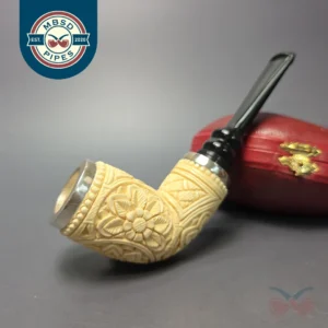 MBSD Meerschaum Double Silver Floral Devil Anse Reverse Calabash Block Meerschaum Pipe, New