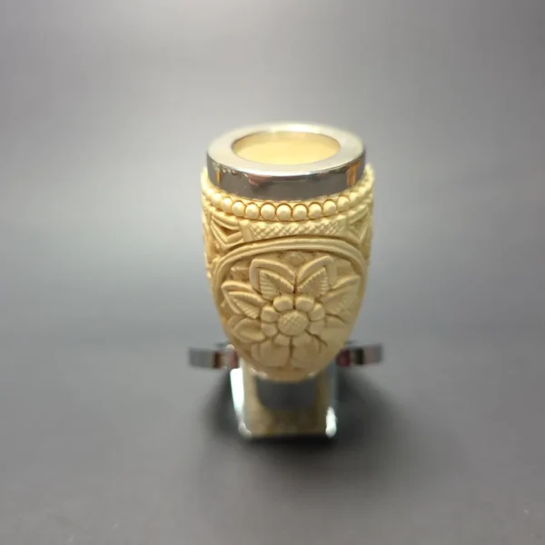 MBSD Meerschaum Double Silver Floral Devil Anse Reverse Calabash Block Meerschaum Pipe, New - Image 4