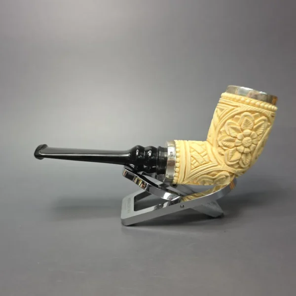 MBSD Meerschaum Double Silver Floral Devil Anse Reverse Calabash Block Meerschaum Pipe, New - Image 5