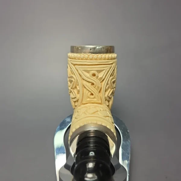 MBSD Meerschaum Double Silver Floral Devil Anse Reverse Calabash Block Meerschaum Pipe, New - Image 7