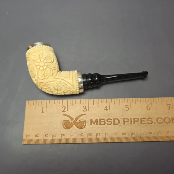 MBSD Meerschaum Double Silver Floral Devil Anse Reverse Calabash Block Meerschaum Pipe, New - Image 9