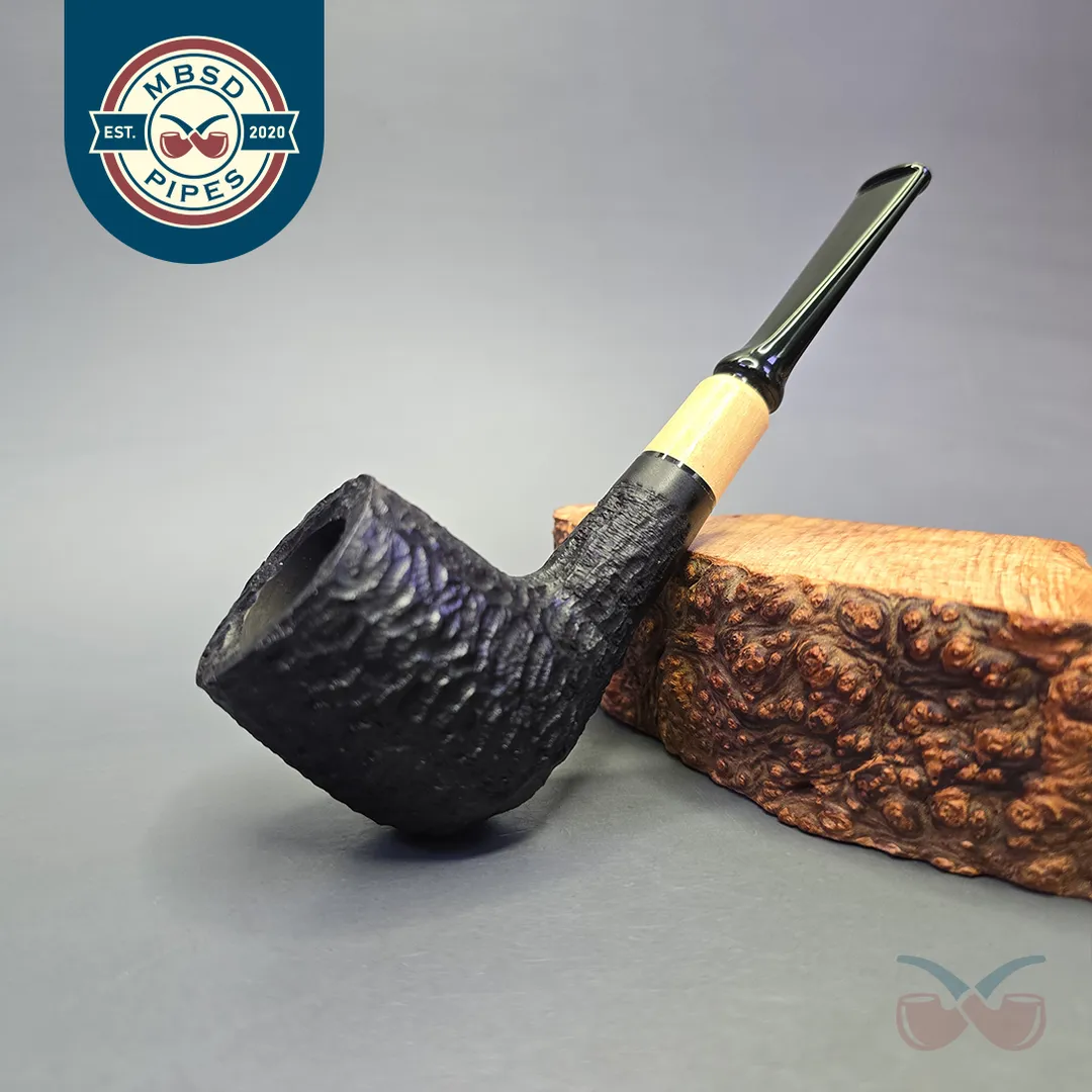 MBSD Briars by Piero Vitale Black Rusticated Billiard w/ Boxwood, Briar Pipe, New