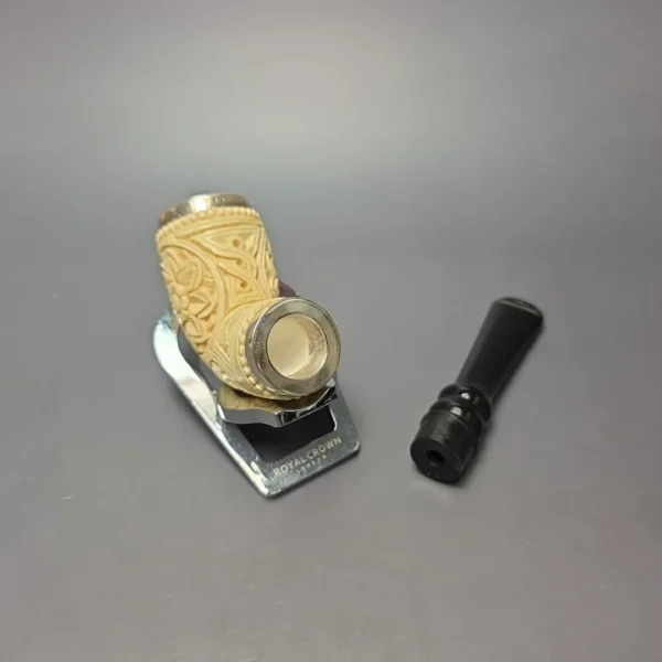 MBSD Meerschaum Double Silver Floral Devil Anse Reverse Calabash Block Meerschaum Pipe, New - Image 11