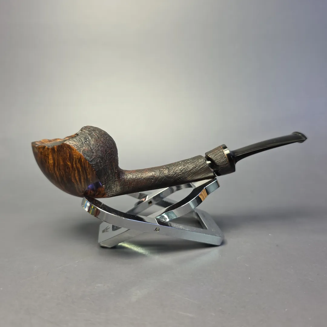Christian Ruetz "Broken" Partially Sandblasted Asymmetric Long Shank Acorn Estate Briar Pipe, Other Estates - Image 2