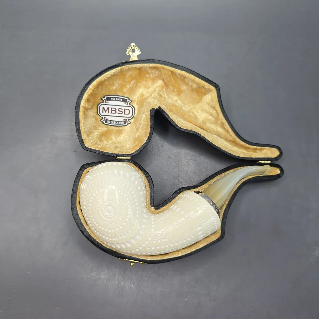 MBSD Meerschaum Silver Lattice Acorn Reverse Calabash Block Meerschaum Pipe, New - Image 2