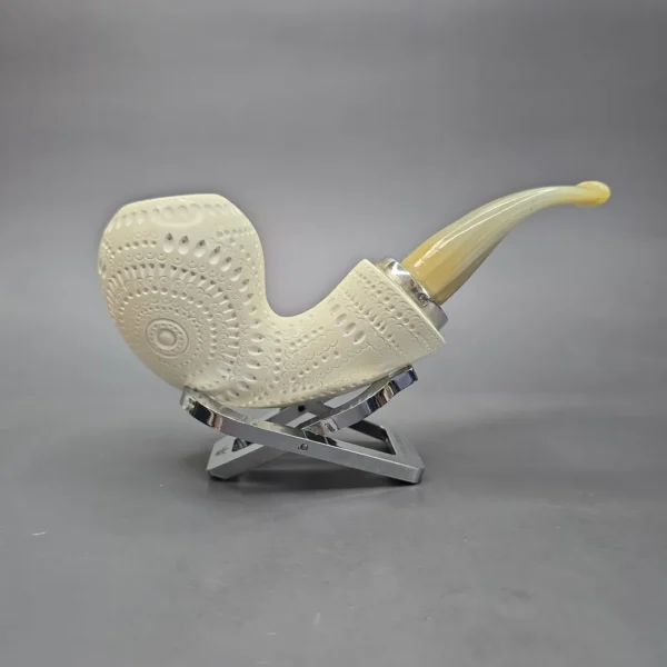 MBSD Meerschaum Silver Lattice Acorn Reverse Calabash Block Meerschaum Pipe, New - Image 3