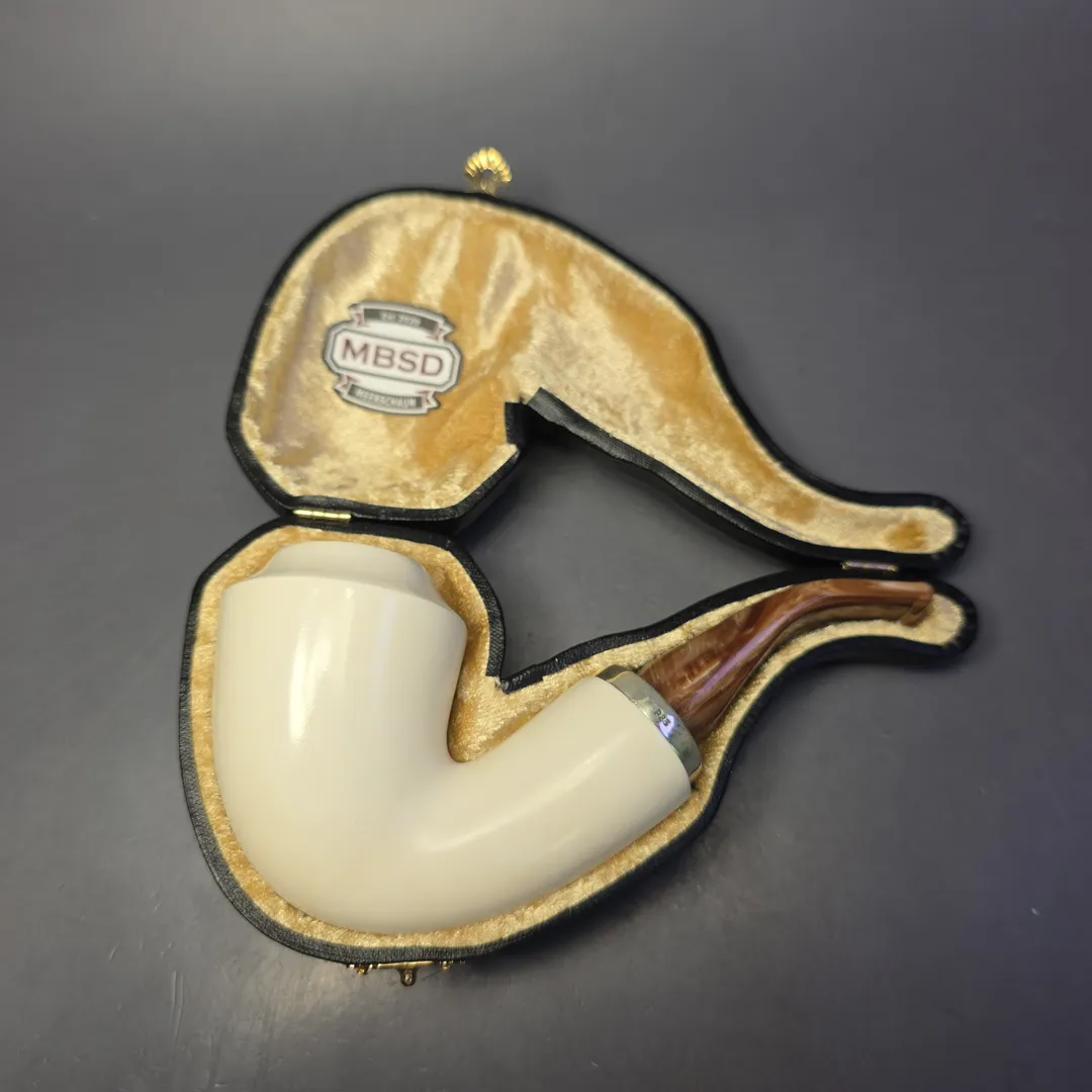 MBSD Meerschaum Silver Smooth Stack Rhodesian Reverse Calabash Block Meerschaum Pipe, New - Image 2