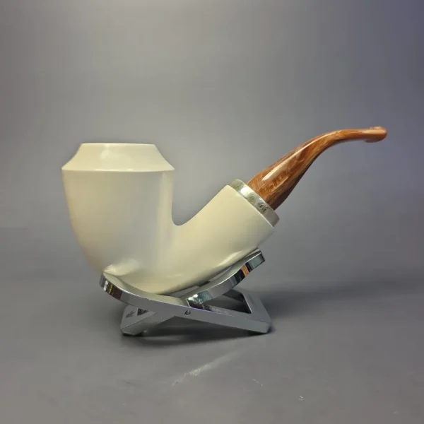 MBSD Meerschaum Silver Smooth Stack Rhodesian Reverse Calabash Block Meerschaum Pipe, New - Image 3